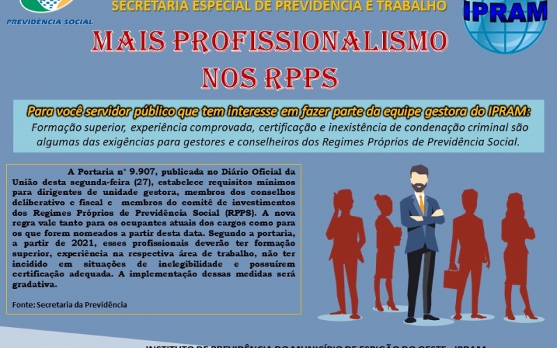 Certificações e requisitos necessários para fazer parte da equipe gestora do IPRAM